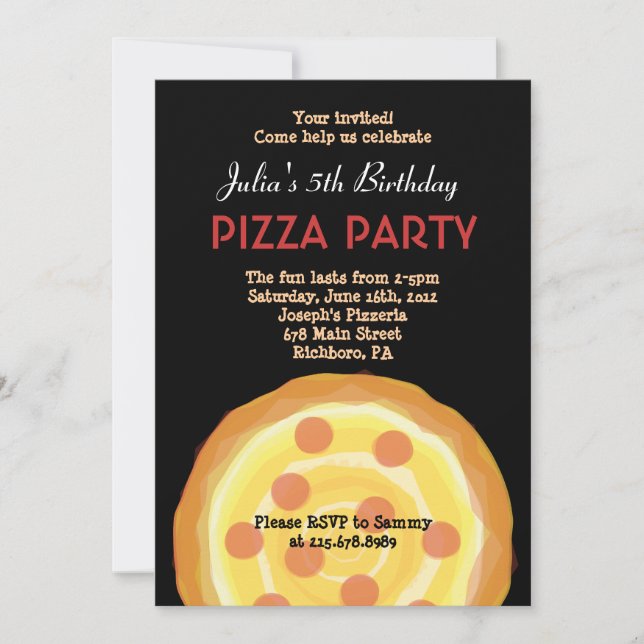 ¡ES FIESTA DE PIZZA! Invitación a la fiesta de cum (Anverso)