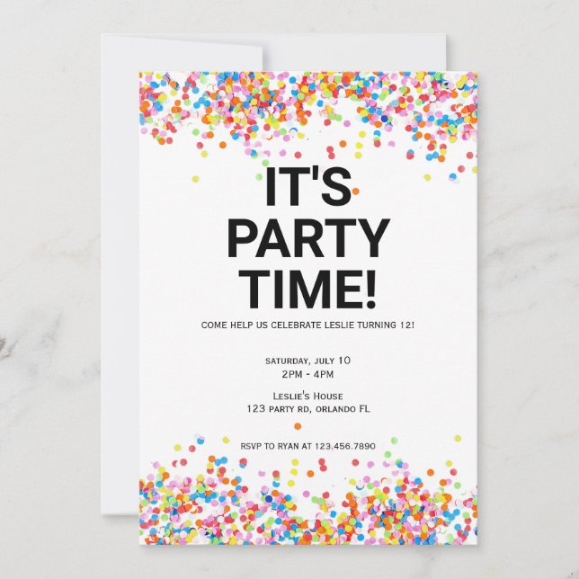 Es Hora de Fiesta Invitación de Cumpleaños (Anverso)