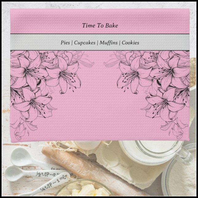 Es hora de hacer toalla rosa y de cocina negra (Time to Bake Pink and Black Kitchen Towel)