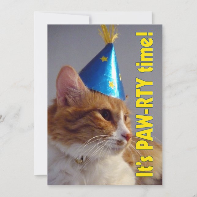 Es hora de Paw-rty Gato - Invitación de cumpleaños (Anverso)