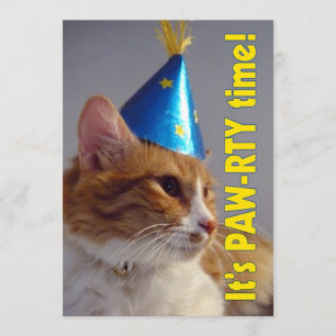 Es hora de Paw-rty Gato - Invitación de cumpleaños