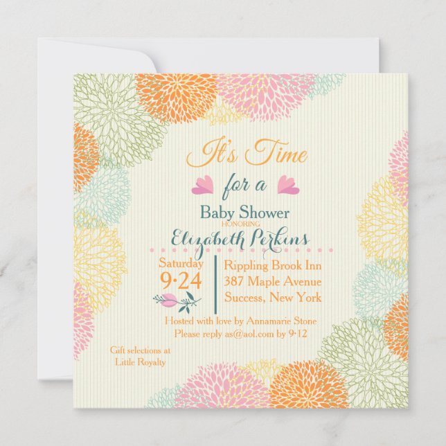 Es invitación floral de Baby Shower del tiempo (Anverso)