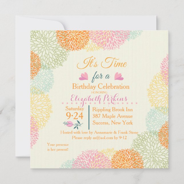 Es invitación floral del cumpleaños del tiempo (Anverso)