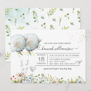 Es Invitación para Baby Shower de Gemelos Globo Az