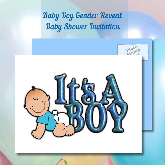 Es la revelación de género de un niño | Invitación (It's a Boy Gender Reveal Postcard | Baby Shower Invitation)