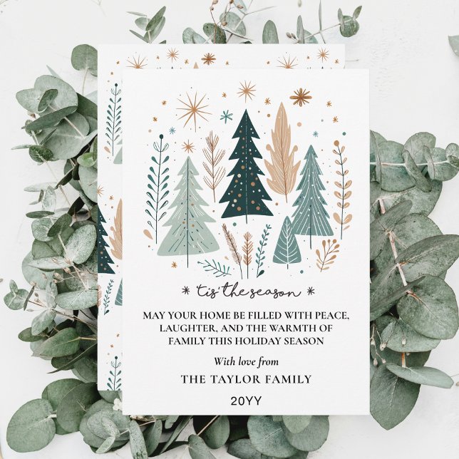 Es la Temporada de Árboles de Navidad Boho Botánic (Tis the Season Boho Botanical Christmas Trees Holiday Card
)