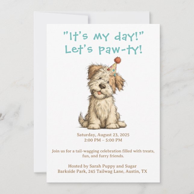 Es Mi Día Tarjeta de Invitación de Fiesta de Perro (Anverso)