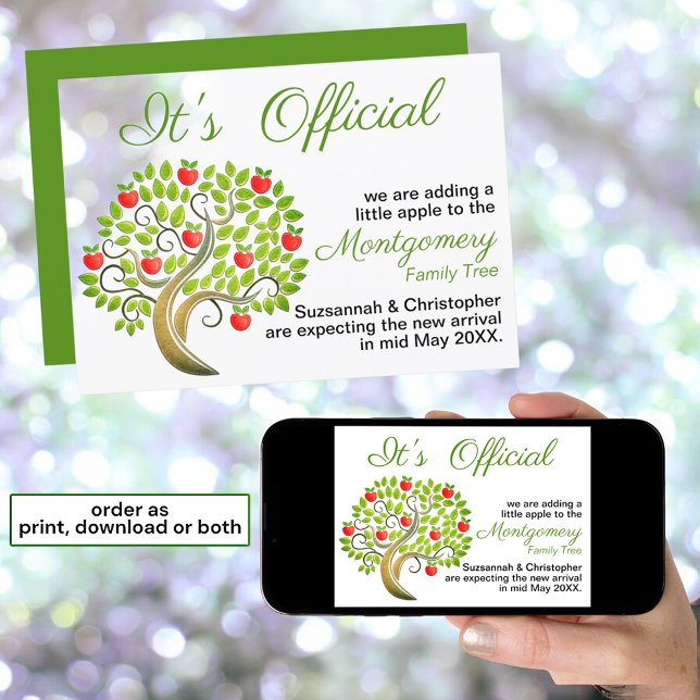 Es oficial esperamos plantilla de manzano (print and downloadable announcement)