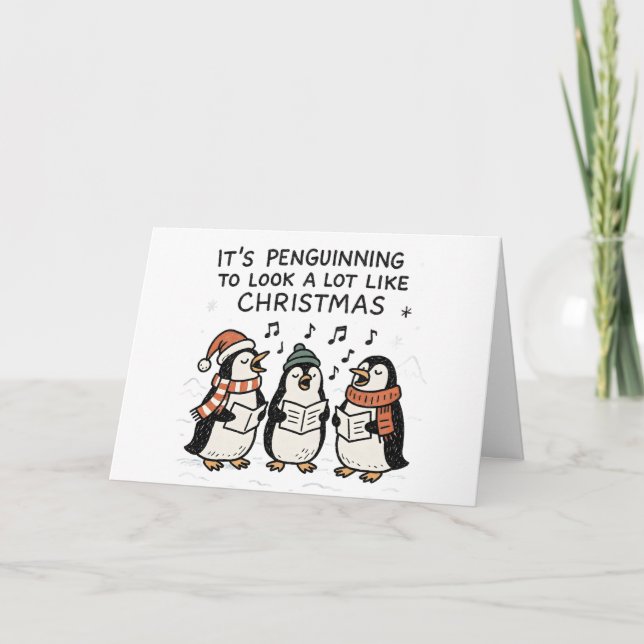 Es Penguinning - Tarjeta Divertida de Navidad (Anverso)