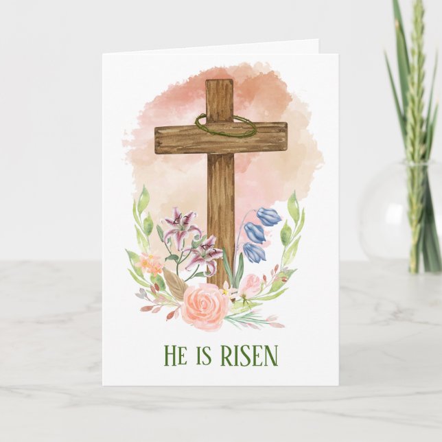 Es Tarjeta De Pascua Floral De Madera De Risen (Anverso)