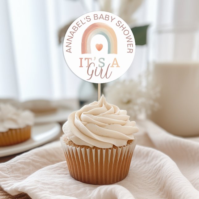 Es un Chica del Boho Rainbow Baby Shower Pegatina  (Baby Shower Favor Sticker - to used any number of ways)