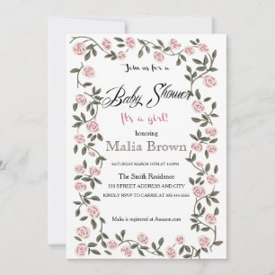 ¡Es un Chica! Invitación de Baby Shower: Rosas~