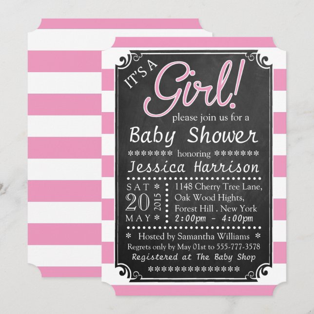¡Es un Chica! Invitaciones a Chalkboard Baby Showe (Anverso / Reverso)
