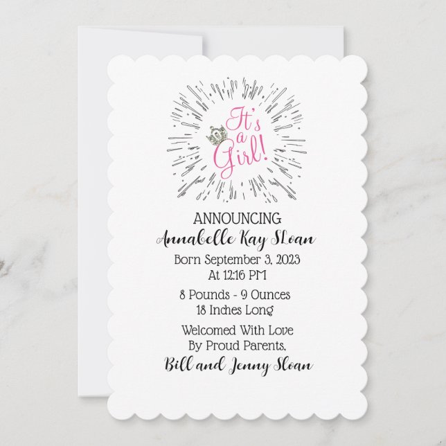 "¡Es un Chica!" Invitaciones del bebé de Tiara (Anverso)