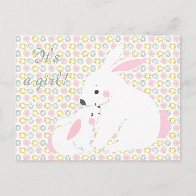 ¡Es un chica! Madre y conejito lindo postal (Anverso)