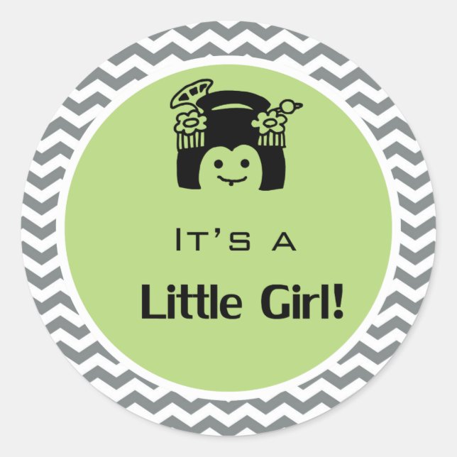 Es un chica pegatina de chevron verde y gris. (Anverso)