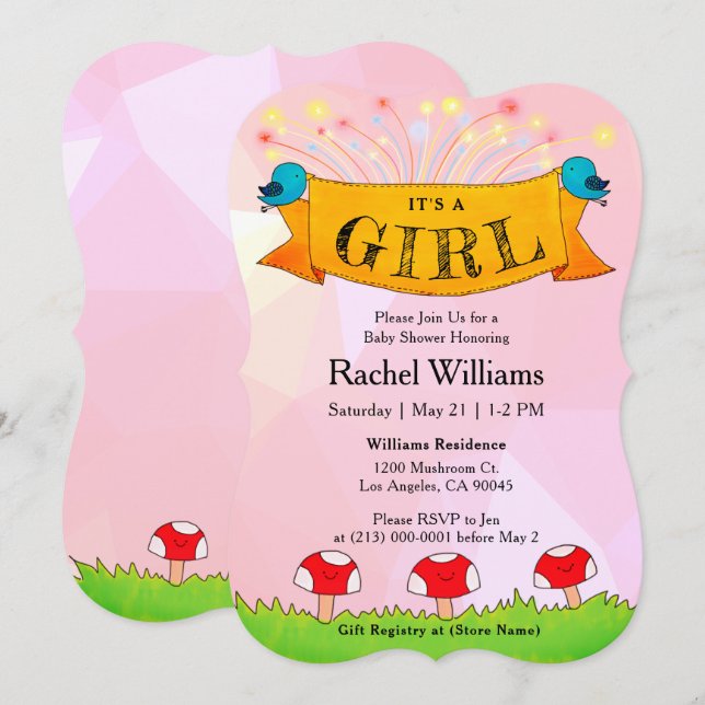 Es un CHICA - Rosa con tarjeta Baby Shower de Fire (Anverso / Reverso)