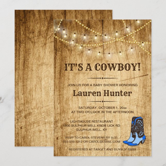 ¡Es un Cowboy! Invitación a Baby Shower de país (Anverso / Reverso)