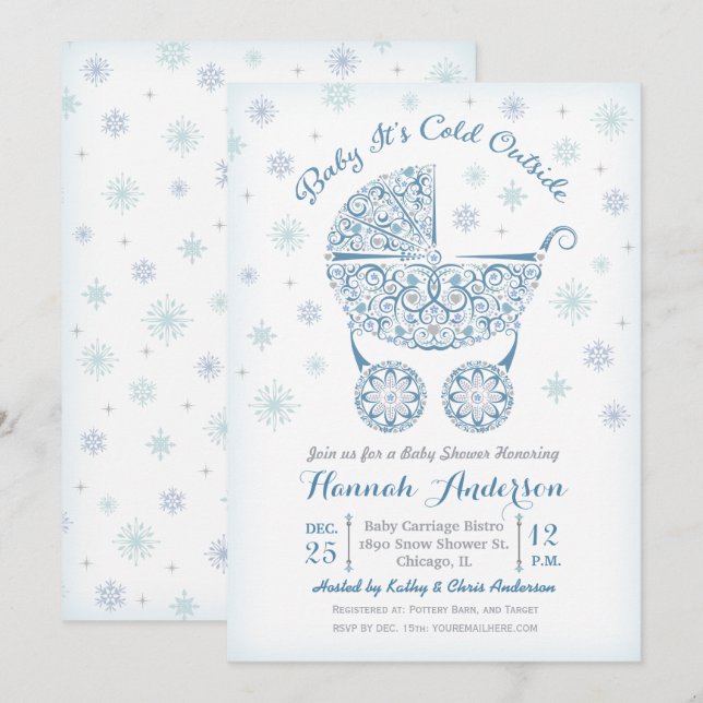 Es un frío fuera, Invitación de ducha de bebé niño (Anverso / Reverso)