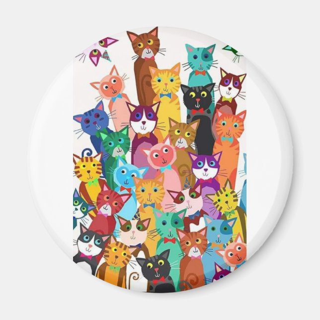 Es un imán de refrigerador mundial de gato (Frente)