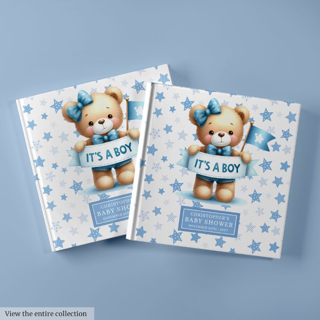 Es un libro de invitado para bebés de osito de pel (It’s a boy teddy bear guest book for baby shower)