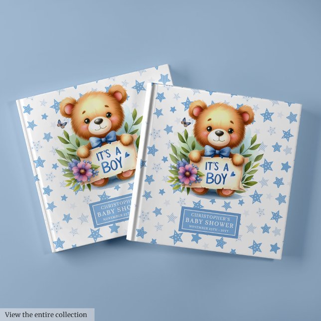Es un libro de invitado para niños con duchas de p (It’s a boy baby shower guest book with teddy bear)
