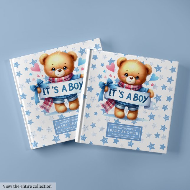 Es un libro de invitados para fiestas recuerdos (It’s a boy teddy guest book for party memories)
