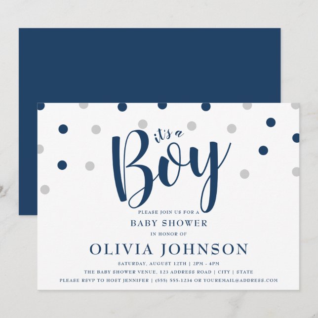 Es un muchacho - invitaciones azules de Baby (Anverso / Reverso)