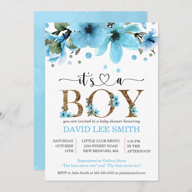 Es un niño Acuarela azul claro y dorado (Anverso / Reverso)