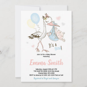 Es un Niño Cigüeña Bonita Acuarela Invitación para