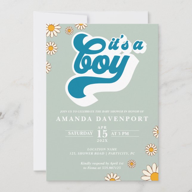 Es un niño Groovy Invitación a Baby Shower (Anverso)