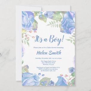 Es un niño Invitación de Baby Shower Floral Azul