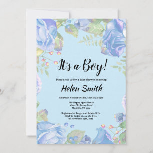 Es un niño Invitación de Baby Shower Floral Azul