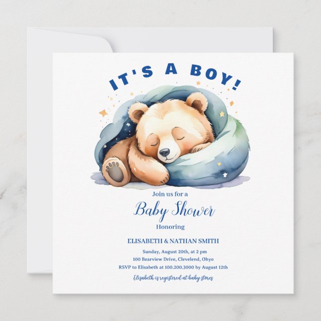 Es un niño Invitación de Baby Shower Teddy Bear (Anverso)