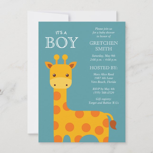 Es un Niño Invitación de Cumpleaños de Jirafa Dulc (Anverso)