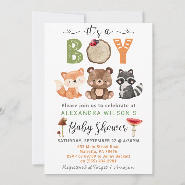 Es un niño Invitación Tarjeta de Baby Shower Anima (Anverso)