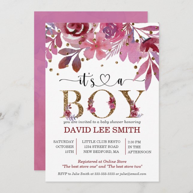 Es un niño lila y el niño de oro Confetti Baby Sho (Anverso / Reverso)