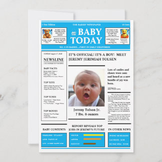 "¡Es un niño! PERIÓDICO DEL BEBÉ Anuncio del bebé