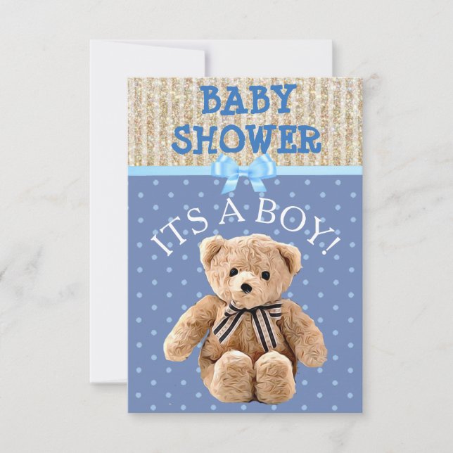 Es un niño Teddy Bear Baby Shower Invitaciones (Anverso)