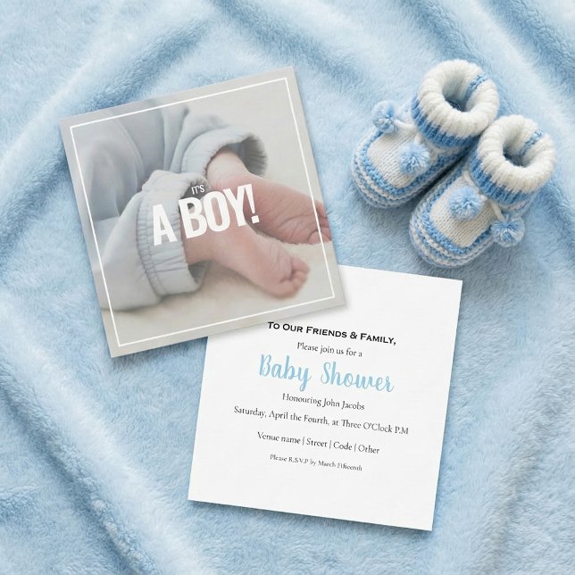 Es un niño, tu propia foto, tarjeta de ducha de be (Its a boy, your own photo, baby shower card.)