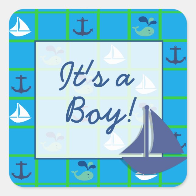 Es un Pegatina de Baby Shower de Boy Nautical (Anverso)