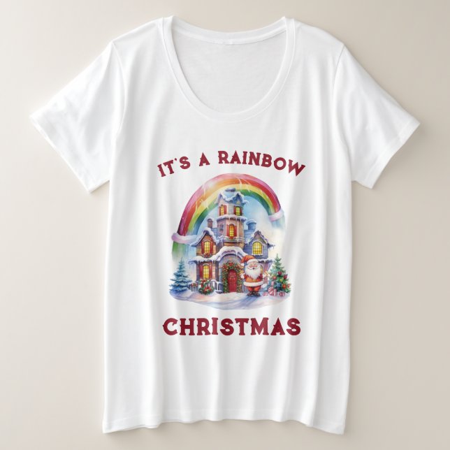 Es una camiseta de mujeres con Navidades arcoiris  (Anverso del diseño)