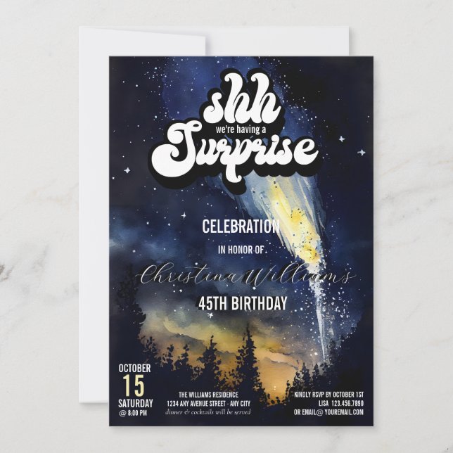 Es una fiesta sorpresa | Invitación Noche Estrella (Anverso)