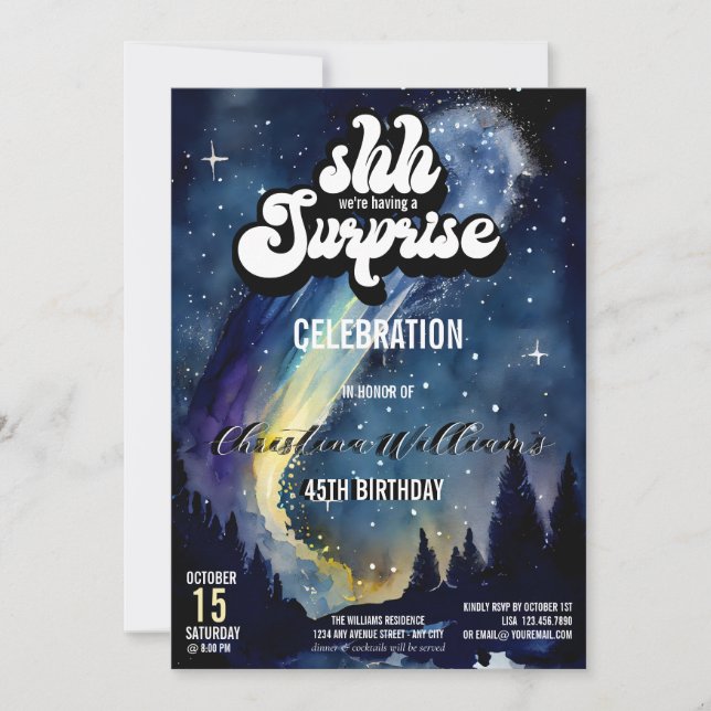 Es una fiesta sorpresa | Invitación Noche Estrella (Anverso)