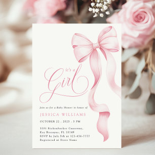 Es una invitación a Baby Shower de cinta rosa Chic