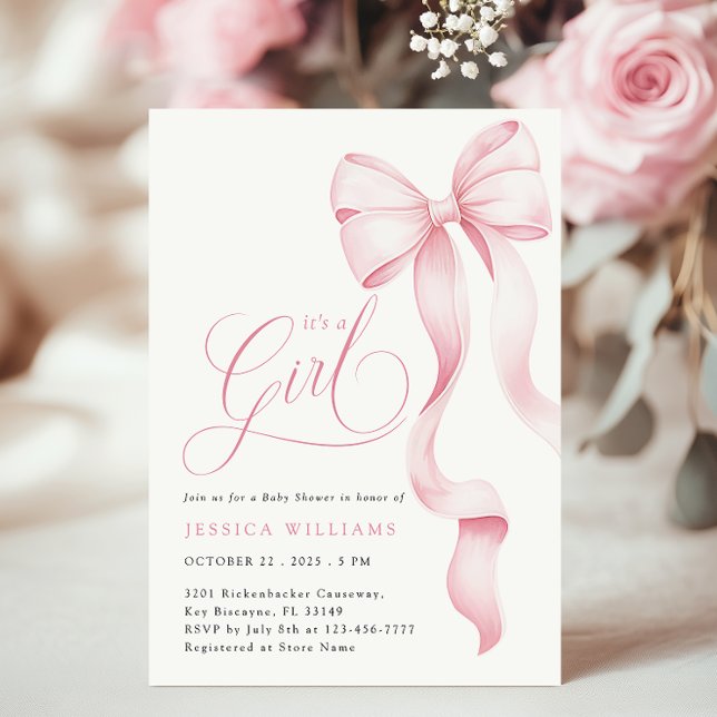 Es una invitación a Baby Shower de cinta rosa Chic (Subido por el creador)