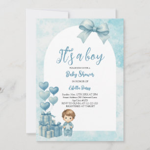 Es una invitación a Baby Shower de un niño con glo