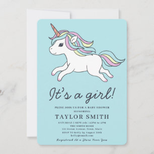 Es una invitación a Baby Shower de unicornio Chica