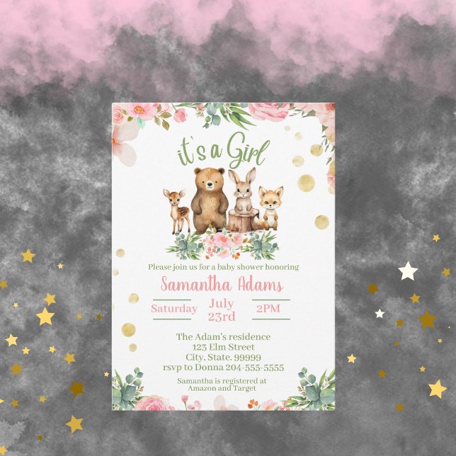 Es una invitación a Baby Shower de Woodland Chica (Subido por el creador)
