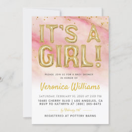 Es una invitación a Baby Shower en globo Chica